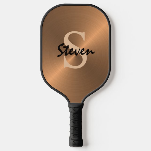 Modern Bronze Gold Metallic Monogram Name Mens Pic Pickleball Paddle (Front)