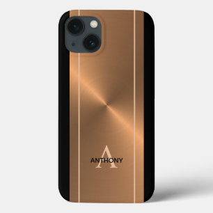 Modern Bronze Metallic Black Personalised Mens iPhone 13 Case