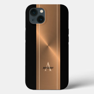 Modern Bronze Metallic Black Personalised Mens iPhone 13 Case