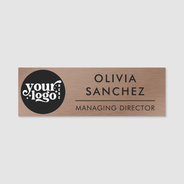 Modern Bronze Metallic Business Logo Name Tag (Front)