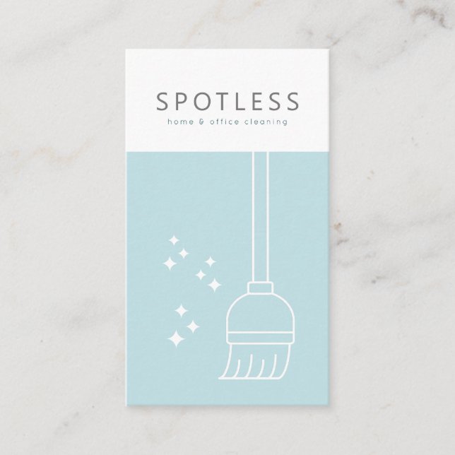Modern Broom Light Blue Cleaning Service Maid Business Card (Front)