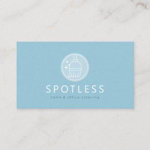 Modern Broom Logo Blue Cleaning Service Maid Business Card