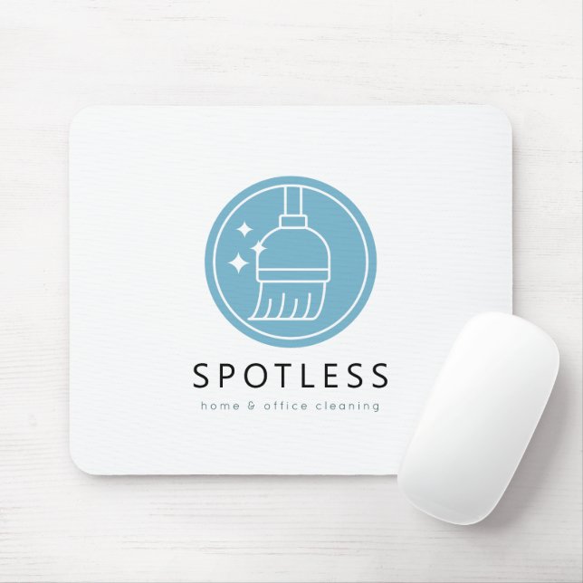 Modern Broom Logo Blue Cleaning Service Mouse Mat (With Mouse)