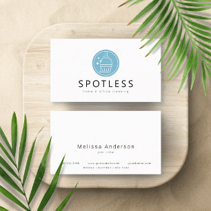 Modern Broom Logo Light Blue Cleaning Service Maid Business Card