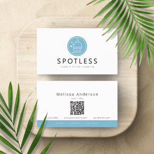 Modern Broom Logo QR Code Cleaning Service Maid Business Card