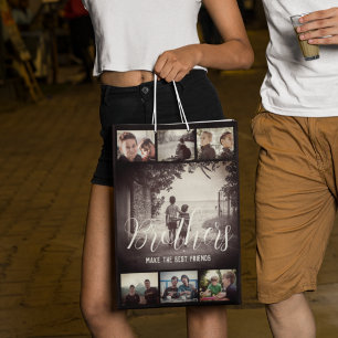 Modern Brother Best Friends Dark Photo Collage Medium Gift Bag