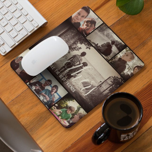 Modern Brother Best Friends Dark Photo Collage Mouse Mat (Creator Uploaded)