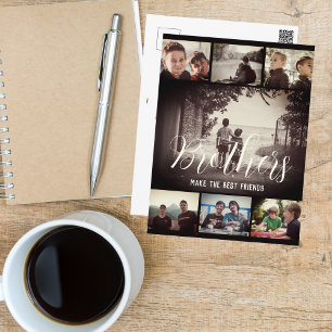 Modern Brother Best Friends Dark Photo Collage Postcard