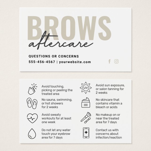 Modern Brow Artist Aftercare Guide Card (Front & Back)
