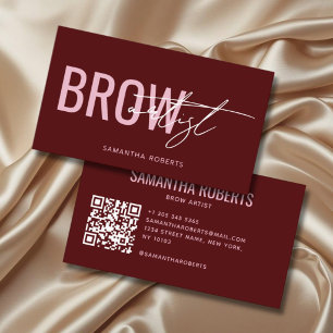 Modern brow artist QR Code red Business Card