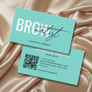 Modern brow artist QR Code teal Business Card