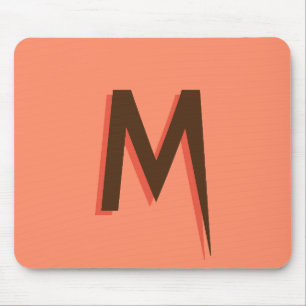 Modern Brown 3D Text Initial Letter Salmon Pink Mouse Mat