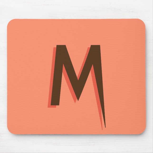 Modern Brown 3D Text Initial Letter | Salmon Pink  Mouse Mat (Front)