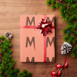 Modern Brown 3D Text Initial Letter   Salmon Pink  Wrapping Paper
