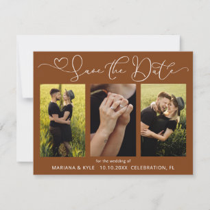 Modern Brown 4 Photos Wedding Save the Date