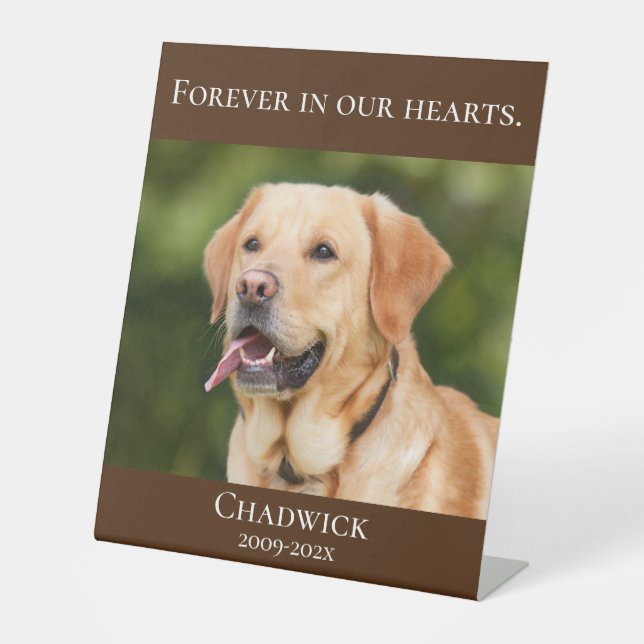 Modern Brown Add Photo Pet Memorial Pedestal Sign (Front)