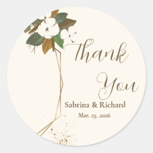 Modern Brown And Cream Floral Thank You Favours Classic Round Sticker