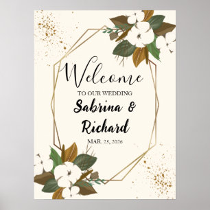 Modern Brown And Cream Floral Welcome Wedding Sign