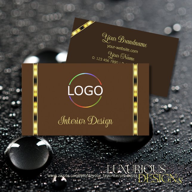 Modern Brown and Gold Decor with Logo Professional Business Card (Creator Uploaded)