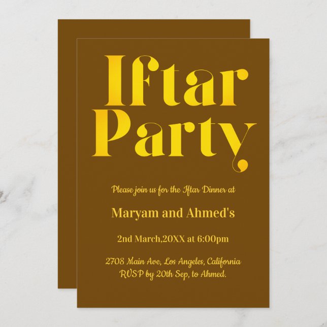 Modern Brown and Gold Iftar Party Invitation (Front/Back)