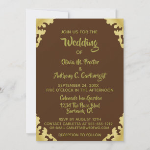 Modern Brown  and Gold Wedding  Invitation