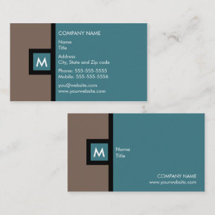 Modern Brown and Teal Monogram Business Card