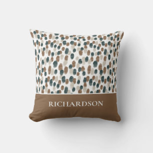 Modern Brown and White Abstract Pattern Name Cushion
