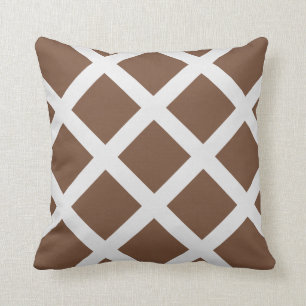 Modern Brown and White Criss Cross Stripes Cushion