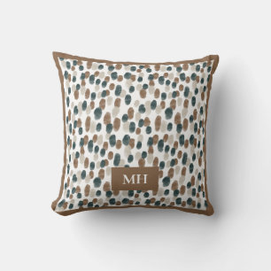 Modern Brown and White Pattern Initials Monogram Cushion