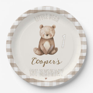 Modern Brown Arch Our Little Bear 1st Birthday Paper Plate