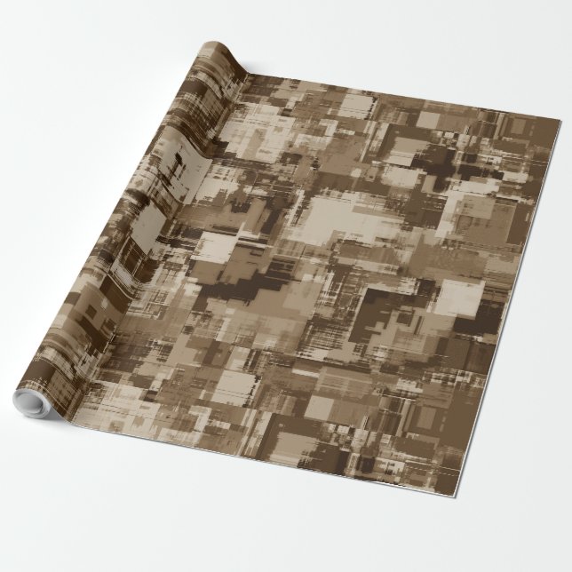 Modern Brown Beige Aesthetic Cosy Cubist Painting Wrapping Paper (Unrolled)