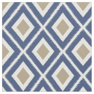 Modern Brown Beige and Navy Blue Ikat Pattern Fabric