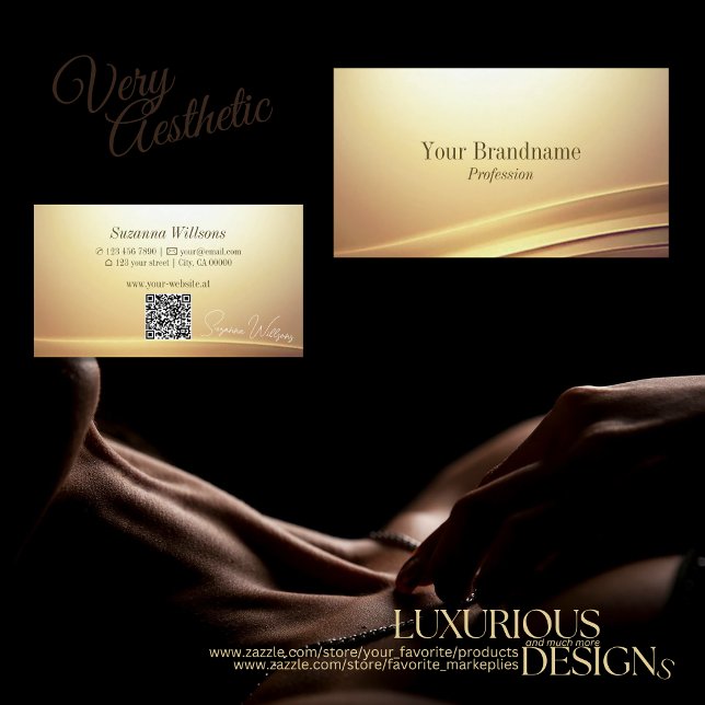 Modern Brown Beige Curve Decor with QR Code Noble Business Card (Creator Uploaded)