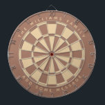 Modern Brown Beige Custom Family Name and Message  Dartboard<br><div class="desc">A classic dartboard design with alternating brown and beige (light brown) triangles. It uses a modern shade of brown.

Above and below there are the name and a message as arched text,  in caps.</div>
