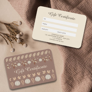 Modern Brown Beige Fall Pumpkin Spice Gift Card 
