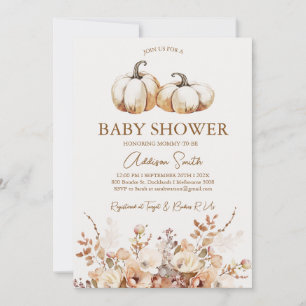 Modern Brown Beige Floral Pumpkin Baby Shower Invitation