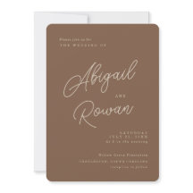 Modern Brown Beige Minimalist Script Wedding