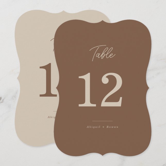Modern Brown Beige Two Tone Table Number (Front/Back)