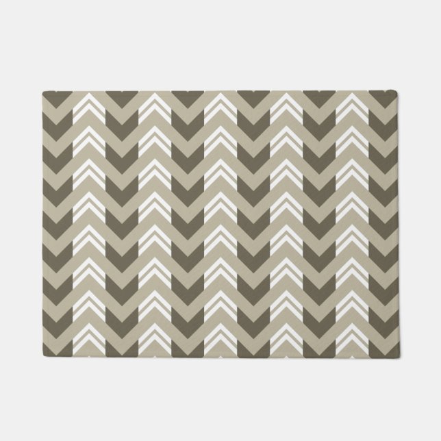 Modern Brown, Beige, White Chevron Pattern Doormat (Front)