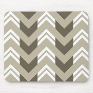 Modern Brown, Beige, White Chevron Pattern Mouse Mat