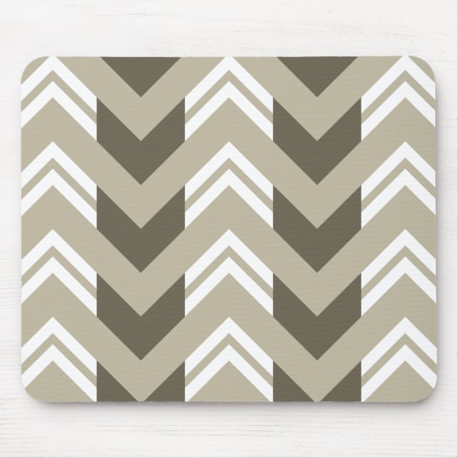 Modern Brown, Beige, White Chevron Pattern Mouse Mat (Front)