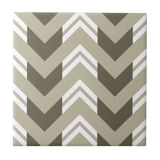 Modern Brown, Beige, White Chevron Pattern Tile (Front)