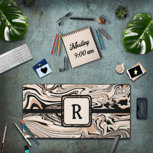 Modern Brown Black Pattern Monogram Desk Mat