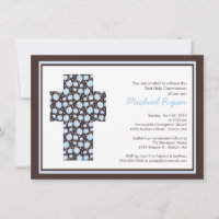 Modern Brown Blue Cross Boys CommunionInvitation