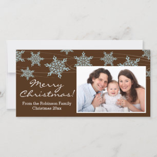 Modern Brown Blue Snowflake Christmas Holiday Card