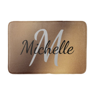 Modern Brown Bold Typography & Name Monogram Bath Mat