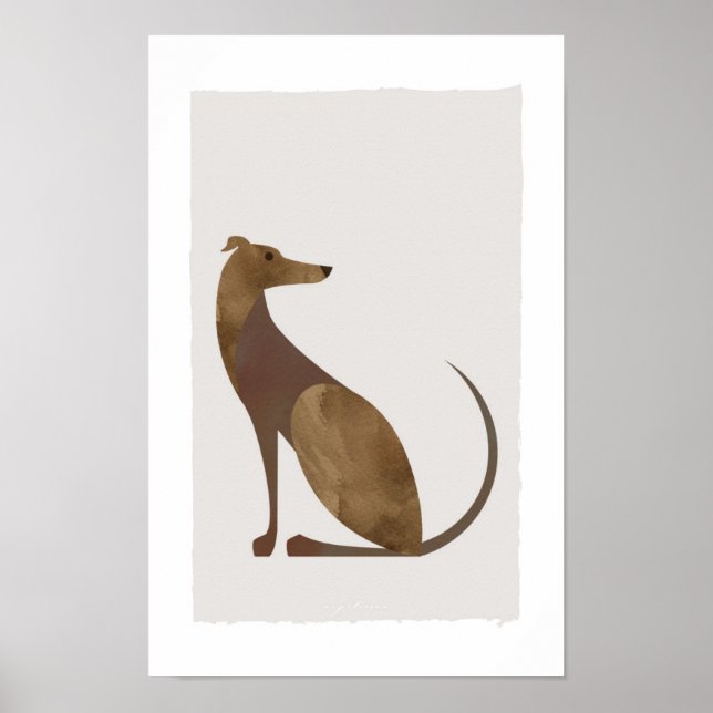 Modern Brown Brindle Greyhound Dog Portrait Poster (Front)