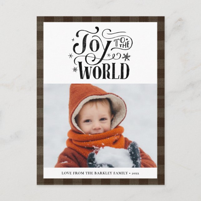 Modern Brown Buffalo Plaid Fun Script Simple Holi Postcard (Front)