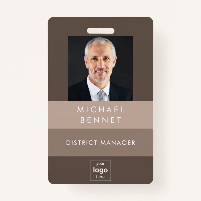Modern Brown Business Photo ID  ID Badge (Front)