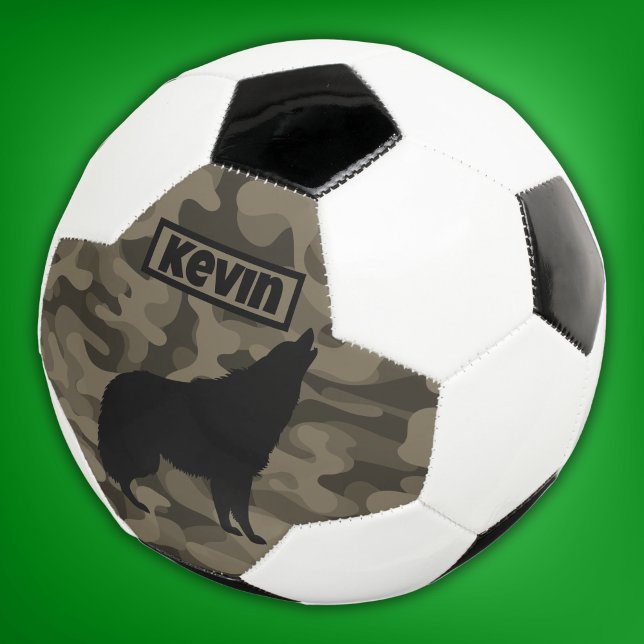 Modern Brown Camo Black Wolf Silhouette Monogram | Football (Creator Uploaded)